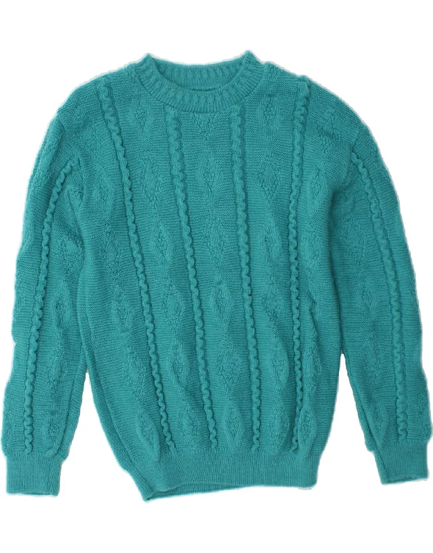 VINTAGE Womens Crew Neck Jumper Sweater UK 14 Medium Green Acrylic Cotton Fabric Linen Fabric Terry Fabric