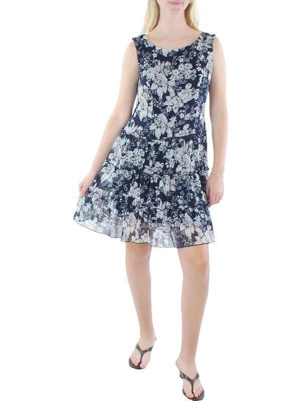 Womens Sheer Floral Print Shift Dress