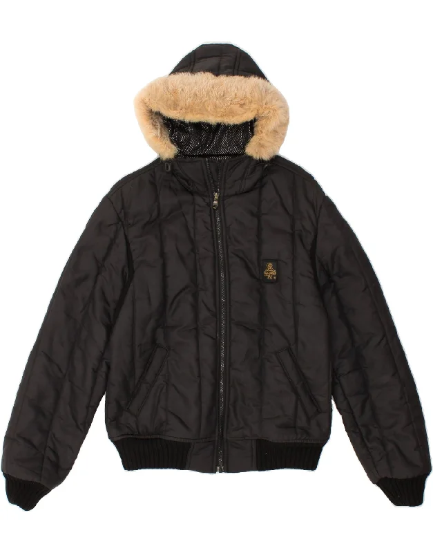REFRIGIWEAR Womens Hooded Padded Jacket UK 14 Medium Black Polyamide Jersey Jacket Tulle Jacket Batik Jacket