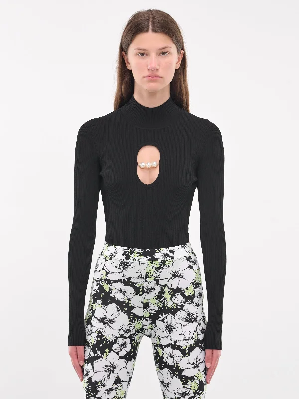 Pearl Cut-Out Bodysuit (A1180-8701-BLACK) Comfortable Adjustable Strap Bodysuit
