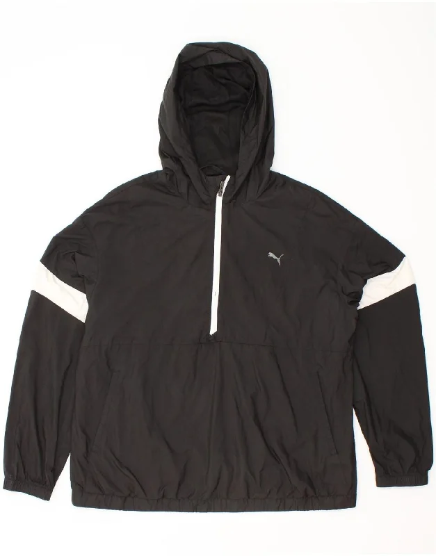 PUMA Womens Hooded Anorak Jacket UK 14 Large Black Colourblock Polyester Jacket Blazer Coat