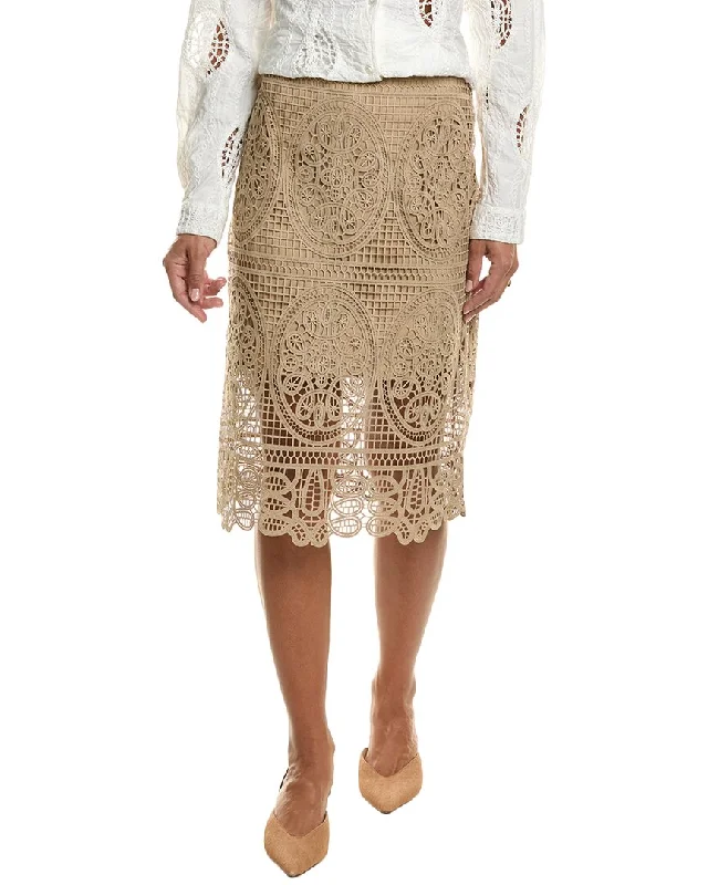 Elie Tahari Lace Silk-Trim Skirt lace skirt intricate