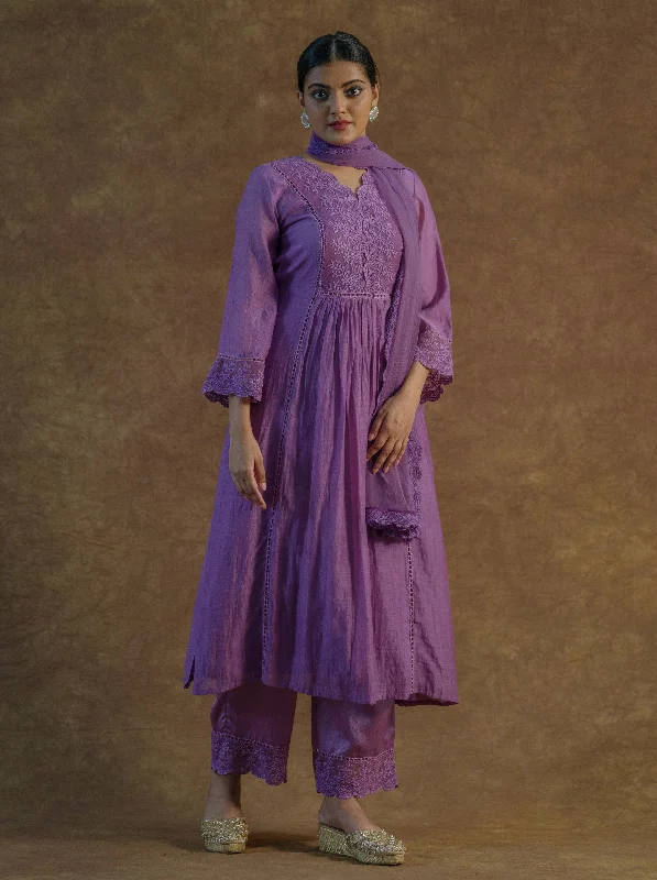 Iris Purple Kurta with Palazzo Pants and Dupatta High-Waist Jeans