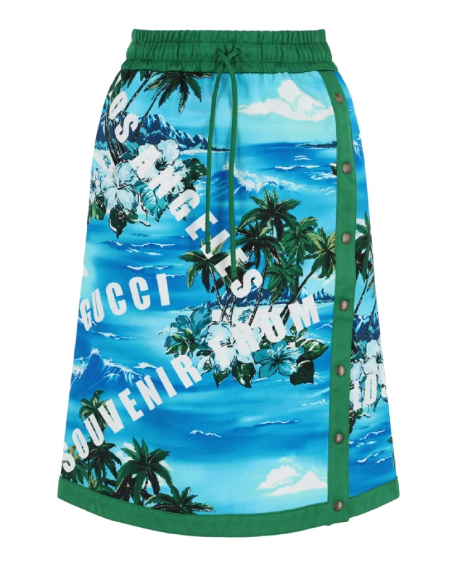 Gucci Womens Hawaiian Printed Knee-Length Skirt flowy skirt hem
