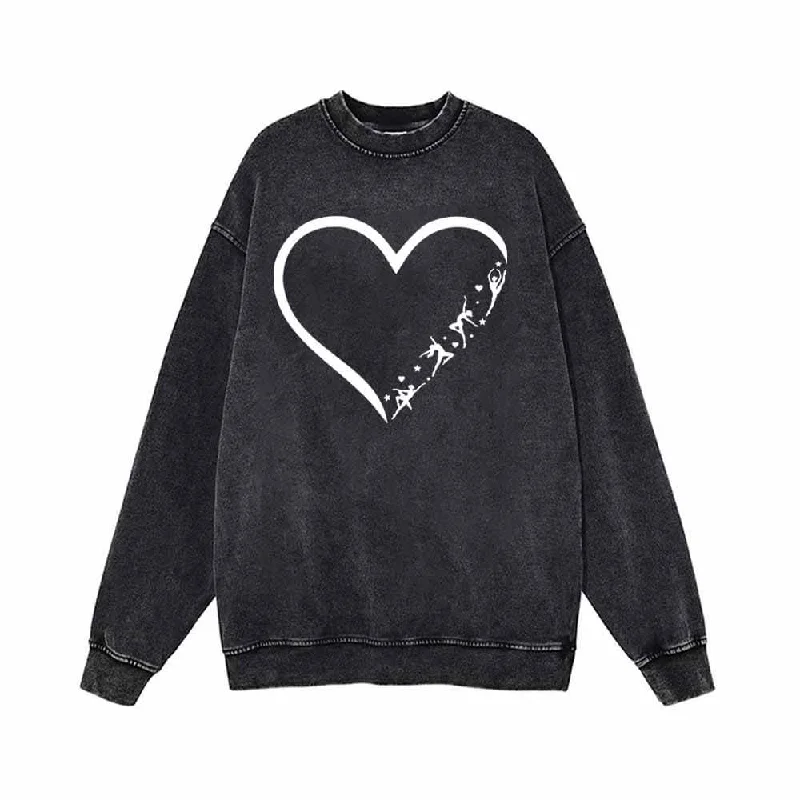 Heart Dancer Vintage Washed Sweatshirt Hoodie with Applique Textured Unique