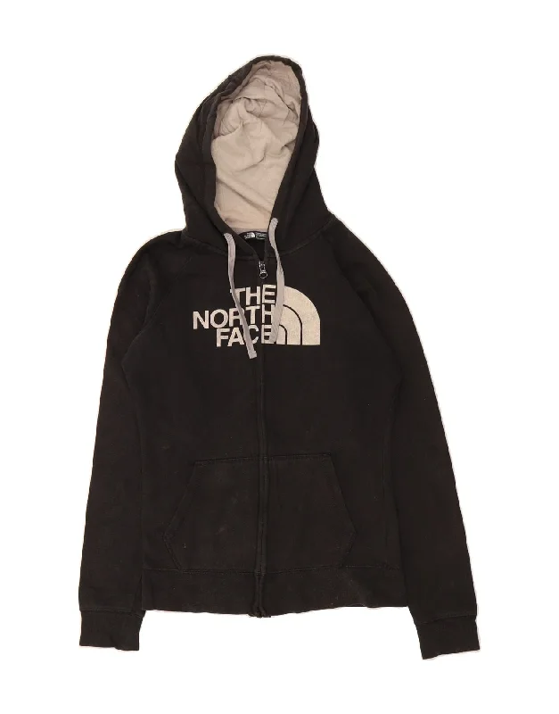 THE NORTH FACE Womens Graphic Zip Hoodie Sweater UK 10 Small Black Cotton Oversized Loose Flowy
