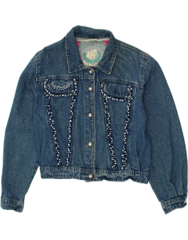 VINTAGE Womens Denim Jacket UK 14 Medium Blue Cotton Mesh Jacket Canvas Jacket Denim Jacket