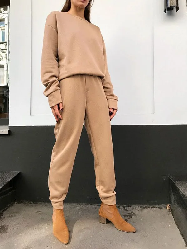 Fashion Solid Color Casual Women'S Sweater Suit Satin Blend Silk Blend Wool Blend