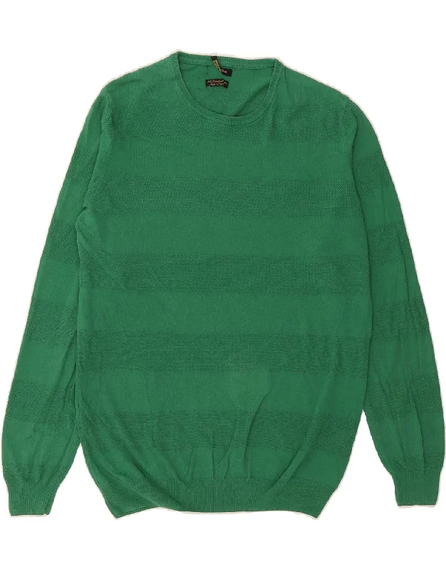 MASSIMO DUTTI Womens Crew Neck Jumper Sweater UK 16 Large Green Striped Striped Floral Plaid