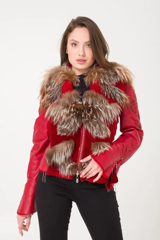 Red Kangaroo Fur Jacket Fleece Jacket Down Jacket Parka