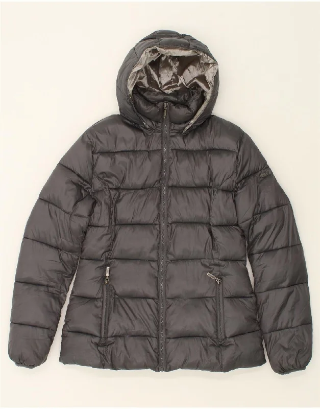 ELLESSE Womens Hooded Padded Jacket UK 16 Large Grey Polyester Hooded Jacket Caped Jacket Shawl Collar Jacket