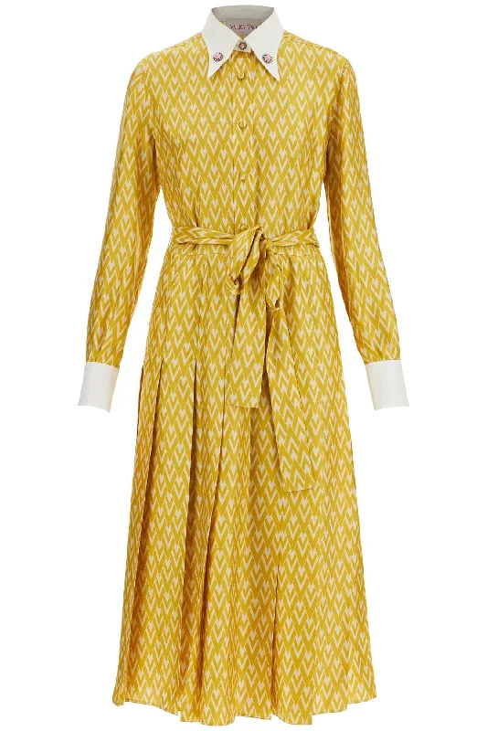 long yellow ochre silk dress with zig-zag pattern 6B3VAEY590R OCRA/CREMA