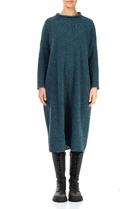 Loose Teal Wool Dress