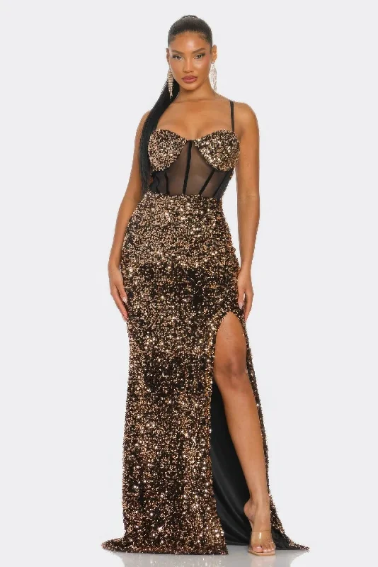 FZ Women's Cecily Teddy Velvet Corset Maxi Evening Dress