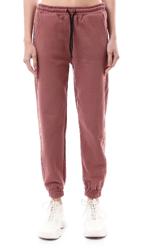 O176753 Dark Nude Pink Coziness Slip On Cotton Jogger Pants Trendy Wide-Legged Trousers