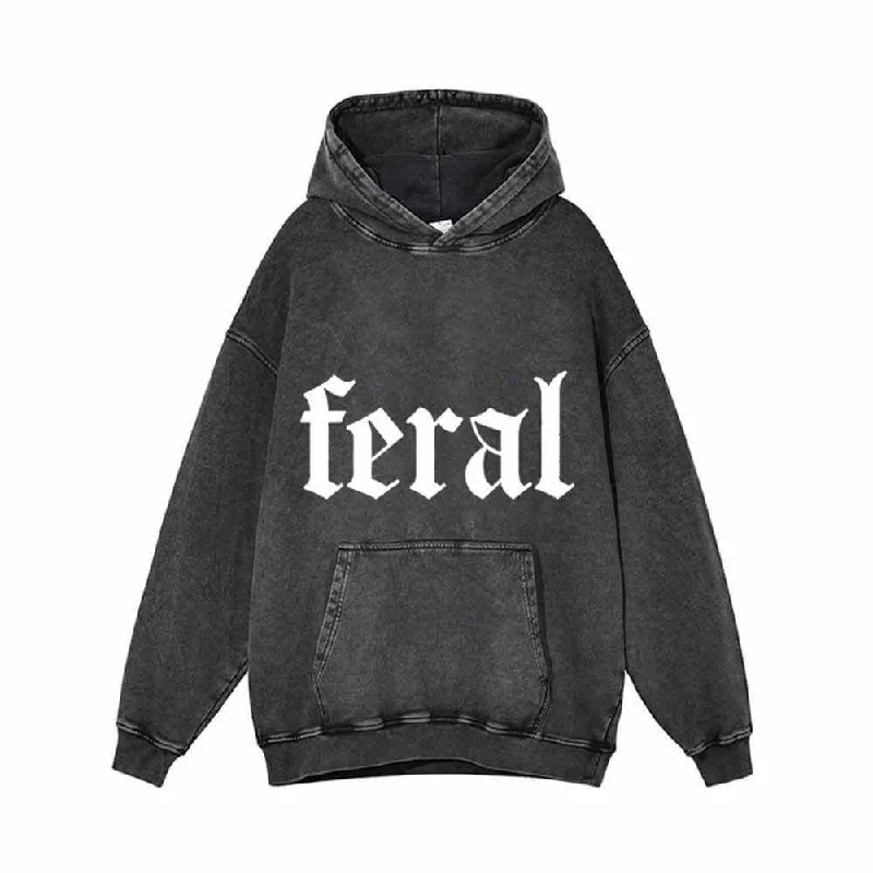 Simple Feral Pattern Vintage Washed Hoodie Hoodie Dress Longline Feminine