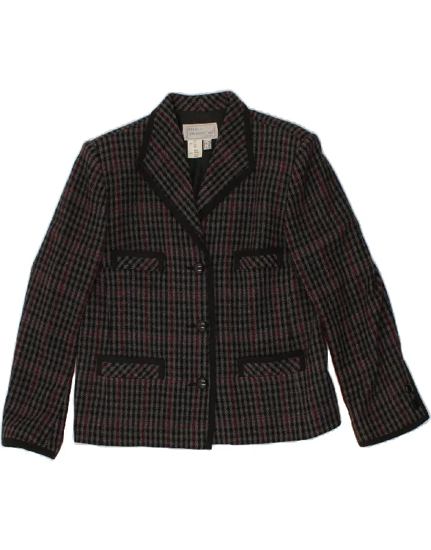 VINTAGE Womens 3 Button Blazer Jacket IT 46 Large Grey Check Wool Wool Jacket Cashmere Jacket Tweed Jacket