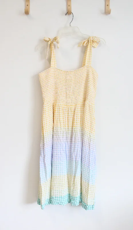 Lauren Conrad Multi-Colored Ombre Plaid Gauzy Shoulder Tie Dress | XL Tunics Custom made