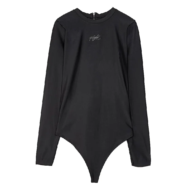 Women's Air Jordan Essentials Bodysuit 'Black/Dark Smoke Grey' Stylish Faux Leather Bodysuit