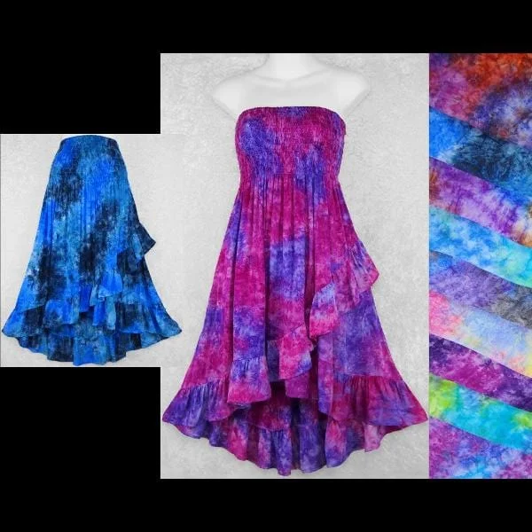 Splash Tie-Dye Ruffled Convertible Top/Skirt silk skirt smooth