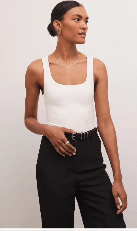 Z Supply Alana So Smooth Bodysuit- White Fashionable Cropped Bodysuit