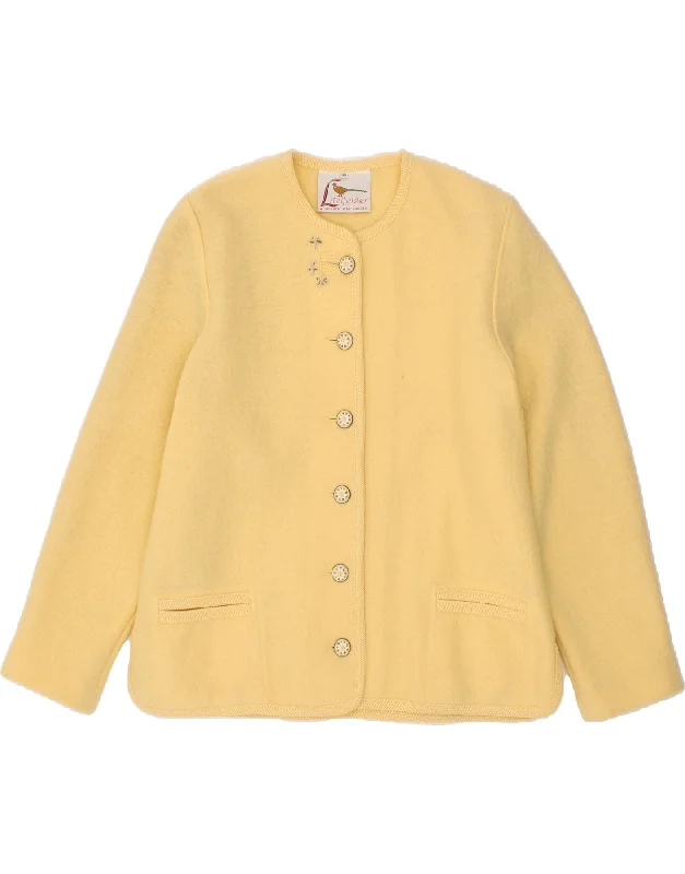LITZLFELDER Womens Loose Fit Jacket EU 40 Medium Yellow New Wool A-Line Jacket Boat Neck Shawl Collar