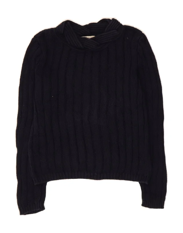 SISLEY Womens Turtle Neck Jumper Sweater UK 10 Small Navy Blue Cotton Stylish Fashionable Trendy
