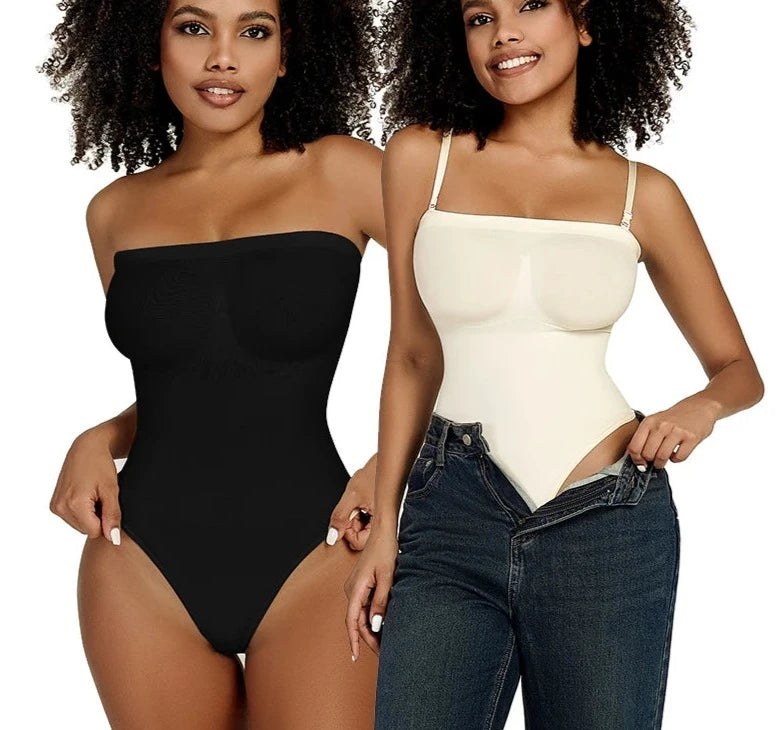 Off Shoulder Bodysuit Shapewear Women Waist Trainer Thongs Body Shaper Slimming Underwear Corset Fajas Colombianas Trendy Bodysuit with Halter Neckline
