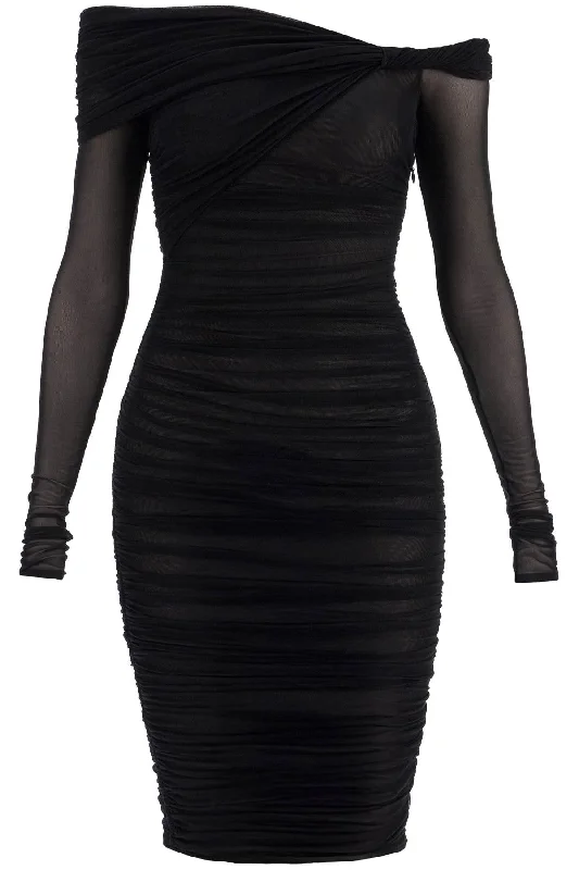 black off-shoulder fitted dress 25P3RO1701595 BLACK