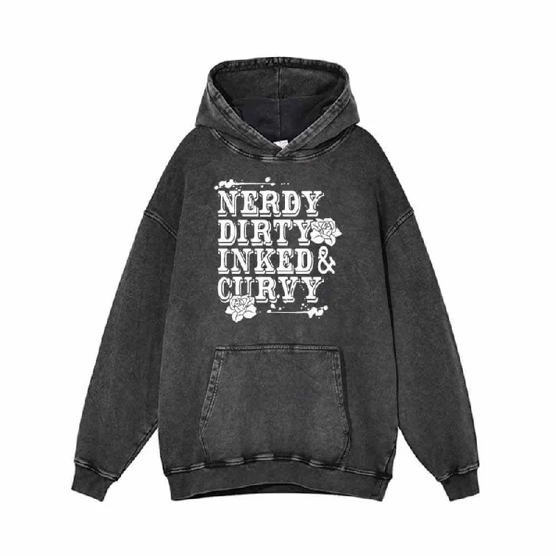 Nerdy Dirty Inked Curvy Vintage Washed Hoodie Hoodie with Cropped Fit Short Trendy