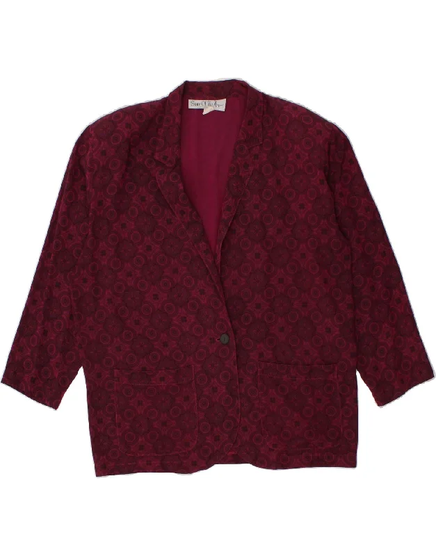 STATE OF ART Womens Oversized 1 Button Blazer Jacket UK 16 Large Burgundy Insulated Jacket Fitted Jacket Loose Jacket