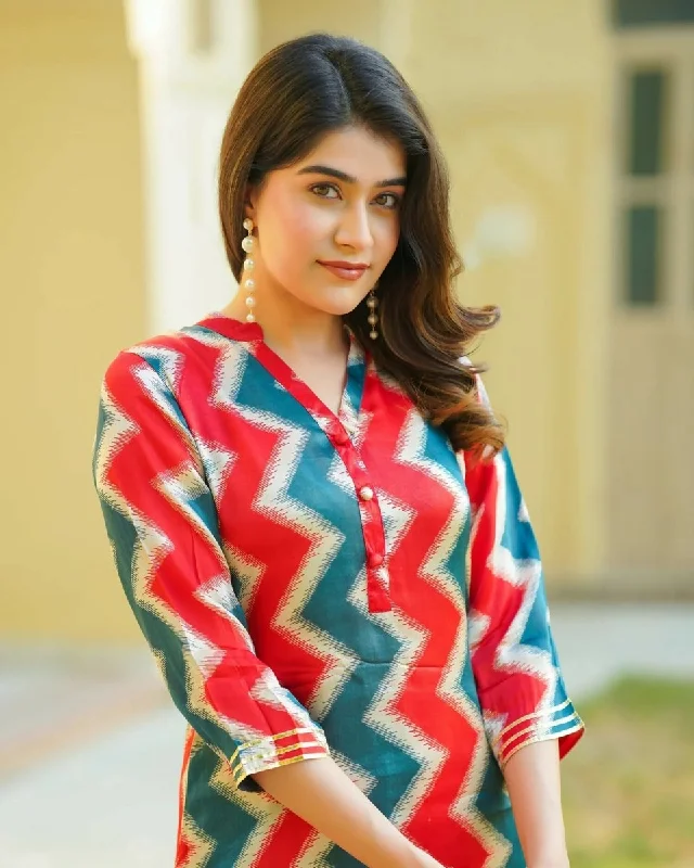 Aayaa Pure Muslin printed Kurti & Pant - Multi Color Trendy Printed Pants