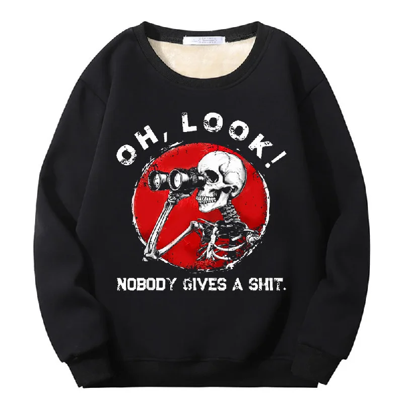 Multicolor Oh Look Skeleton Crew Collar Fleece Sweatshirt Hoodie with Belted Waist Structured Tailored