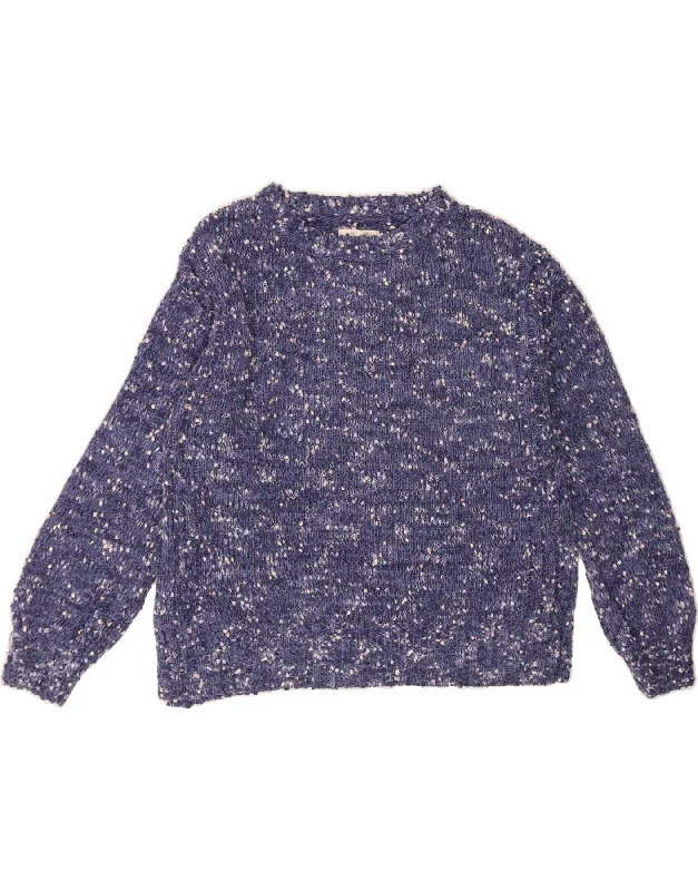 WHITE STUFF Womens Crew Neck Jumper Sweater UK 12 Medium  Navy Blue Print Jacquard Patchwork