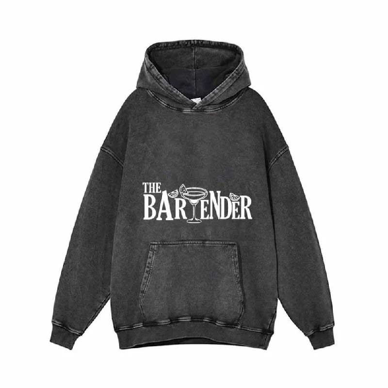 The Bartender Cocktail Funny Vintage Washed Hoodie Hoodie with Hem Fringe Bohemian Relaxed