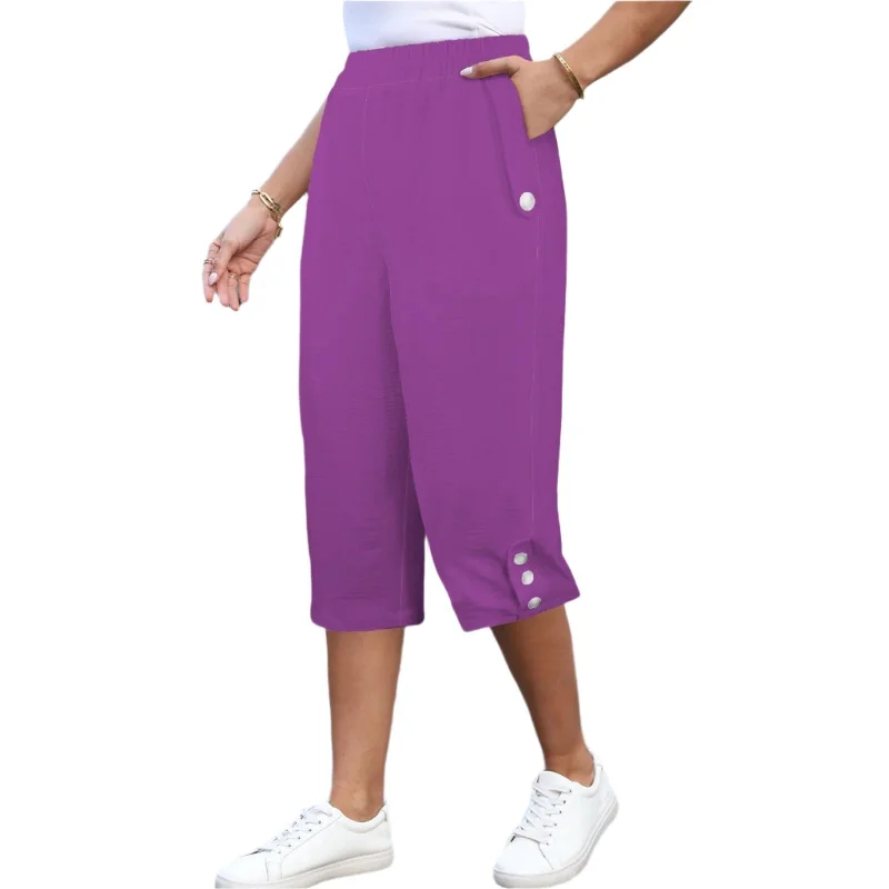 Viaje Violet Button Trim Capri Pants Cozy Maternity Pants
