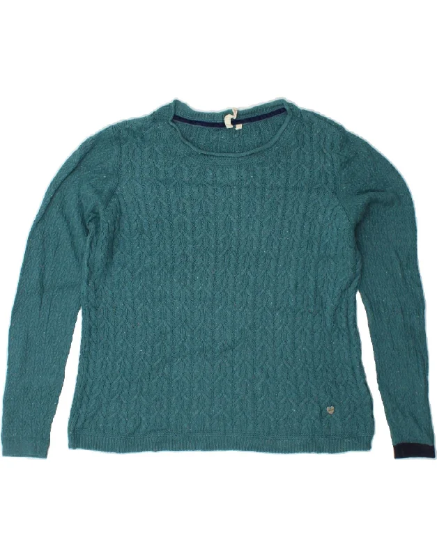WHITE STUFF Womens Boat Neck Jumper Sweater UK 12 Medium Blue Cotton Neon Metallic Matte