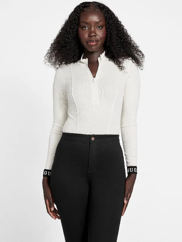 Omarion Tape Bodysuit Stylish Plunging Neck Bodysuit