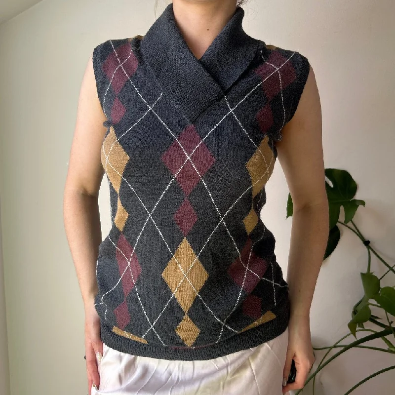 Unbranded Argyle Sweater Vest - Large Grey Cotton Blend Stretchy Elastic Breathable