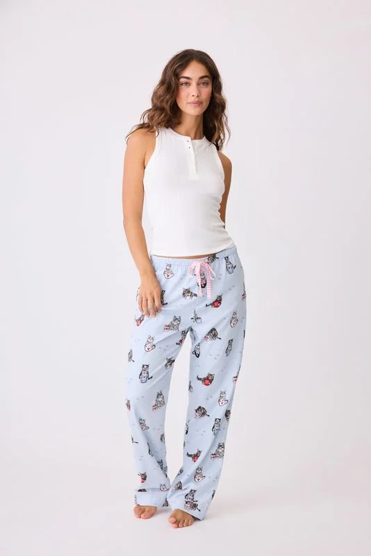 Coffee & Cat Naps Flannel Pant Trendy Wide-Legged Trousers
