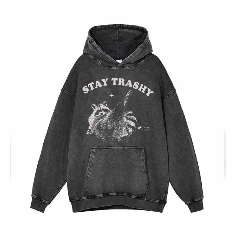Stay Trashy Vintage Washed Hoodie Hoodie with Stripes Bold Sporty