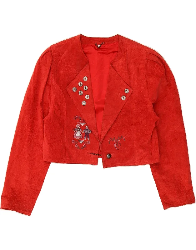 YESSICA Womens Crop Suede Jacket IT 42 Medium Red Leather Knit Jacket Woven Jacket Fleece Jacket