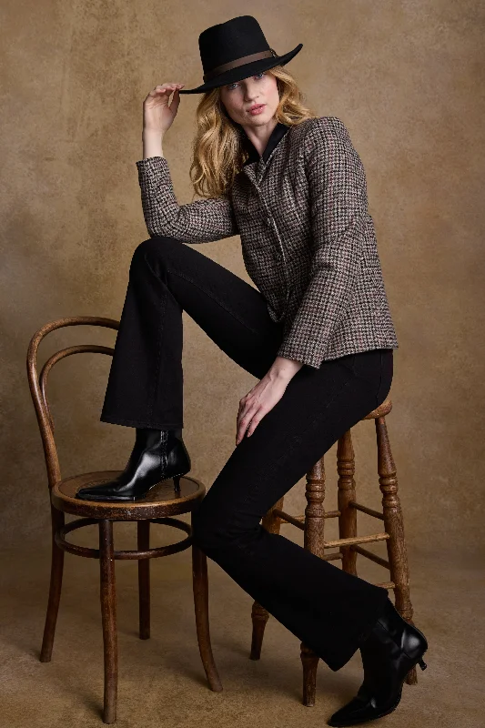 Nicole Tweed Jacket - Plum Hacking Check Wool Fabric Cashmere Fabric Tweed Fabric