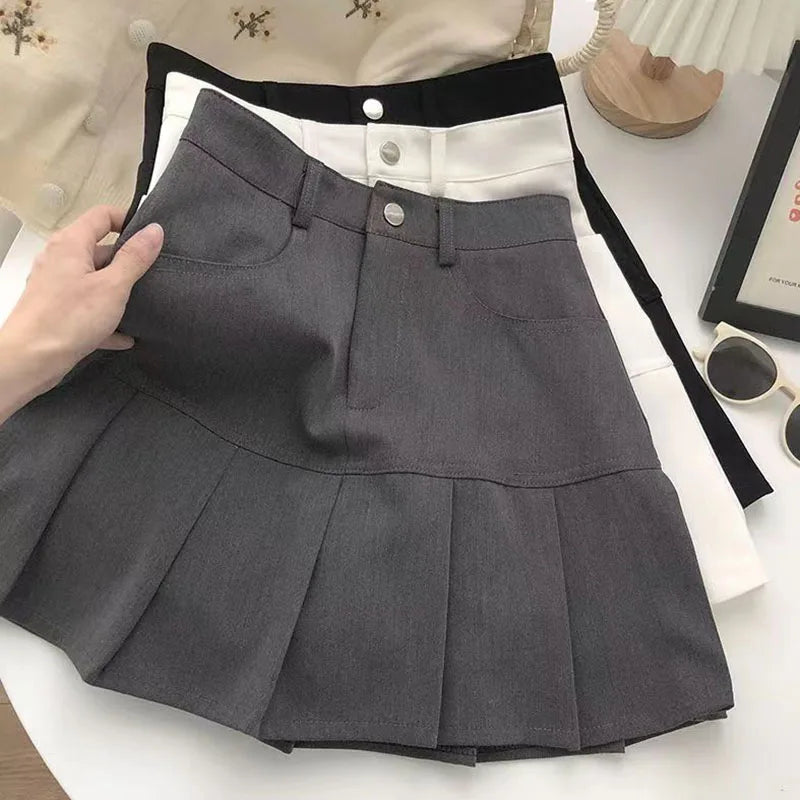 Y2K Vintage High Waist Pleated Skirt Women College Style Uniforms Safety Pants Mini Skirts Woman Korean Street Slim A-Line Skirt Soft Stretch Leggings
