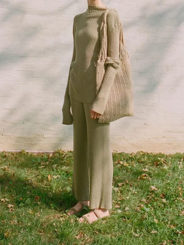 Pure Color Casual Long-Sleeved Knitted Sweater Suit Terry Blend Velvet Blend Canvas Blend