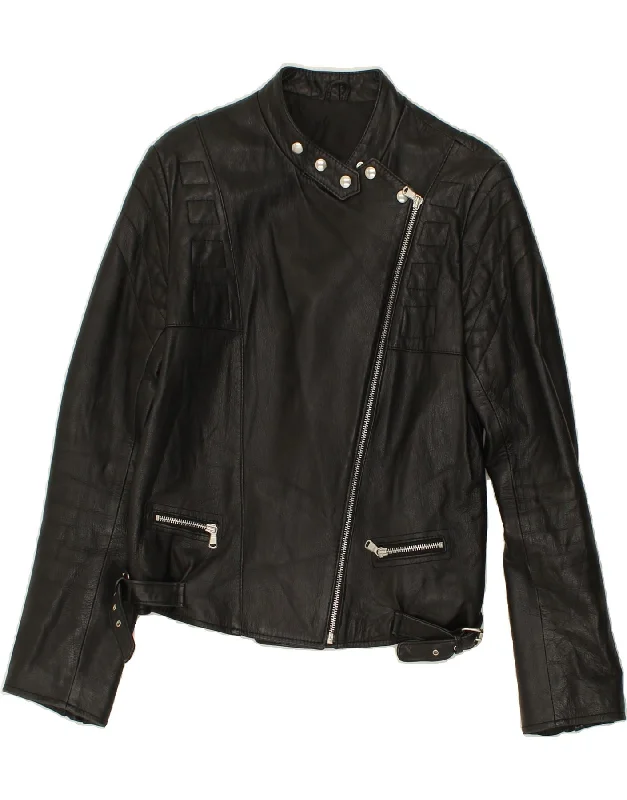 VINTAGE Womens Leather Biker Jacket IT 44 Medium Black Leather Mesh Jacket Canvas Jacket Denim Jacket