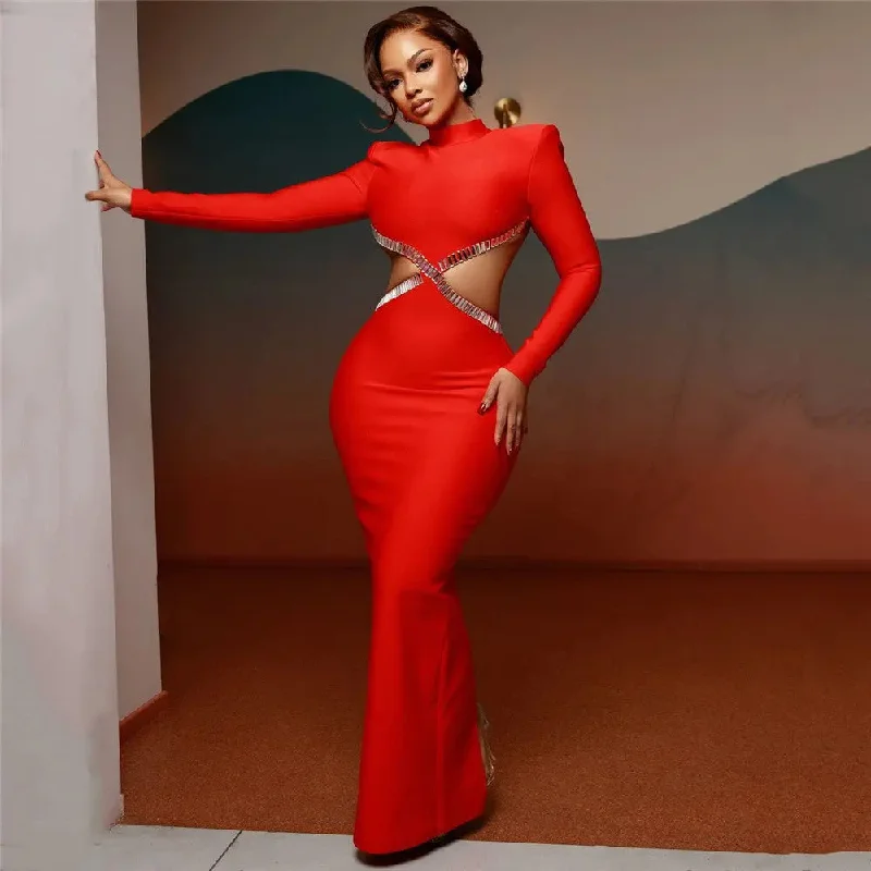 FZ Women's Hollow Out Cutout out Rhinestone Slim Fit Bandage Dress