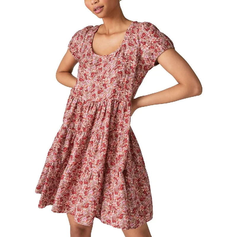 Womens Lace-Up Back Mini Babydoll Dress
