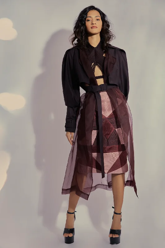 Coffee Brown and Pink Organic Silk Skirt relaxed fit skirt