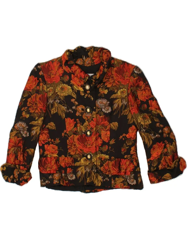 VINTAGE Womens 3/4 Sleeve 4 Button Blazer Jacket UK 14 Medium Orange Herringbone Jacket Checkered Jacket Solid Jacket